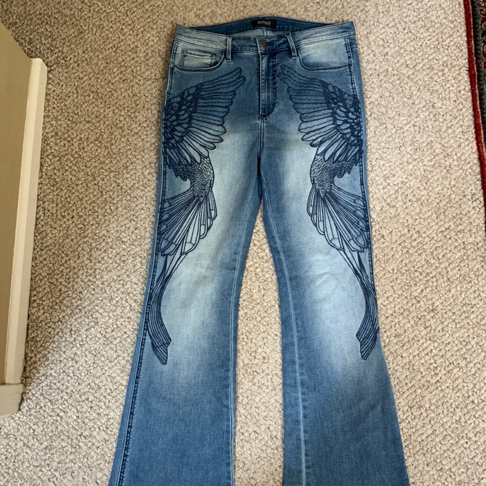 BUFFALO DAVID BITTON EMBROIDERED INKA HIGH RISE FLARE  JEANS SIZE 30